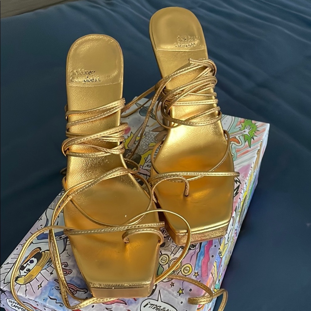 Gold Strappy Heels by Jeffery Campbell